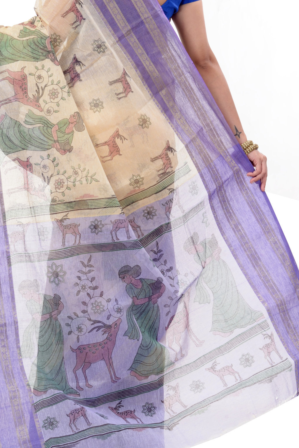 Purple Pure Cotton Sakuntala Tant Saree Print (2645)
